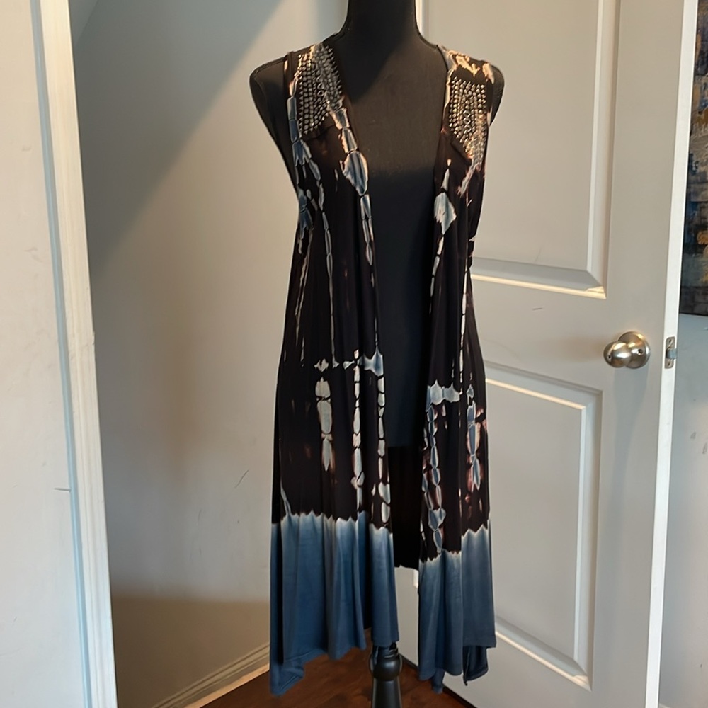 Vocal Women’s Vest Size M Tie Dyed Open Front Studded Detailing